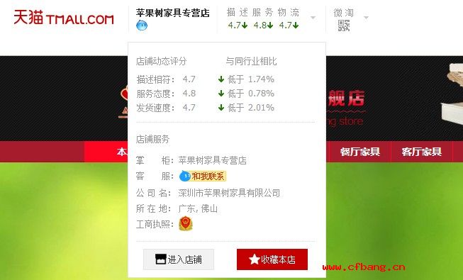 深圳市某某樹家具有限公司入駐天貓商城店鋪展示