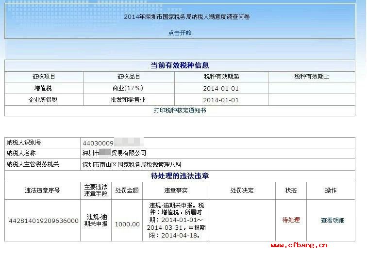 稅務罰款通知