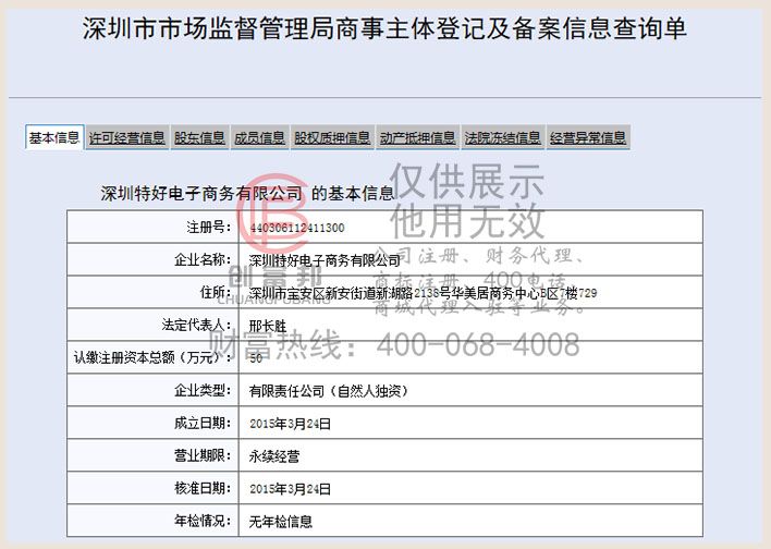 深圳某某好電子商務有限公司工商網信息查詢