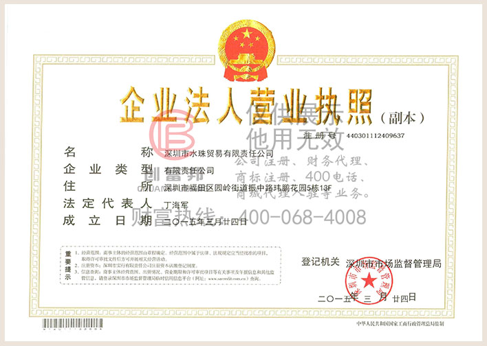 深圳市某某珠貿(mào)易有限責(zé)任公司營(yíng)業(yè)執(zhí)照展示