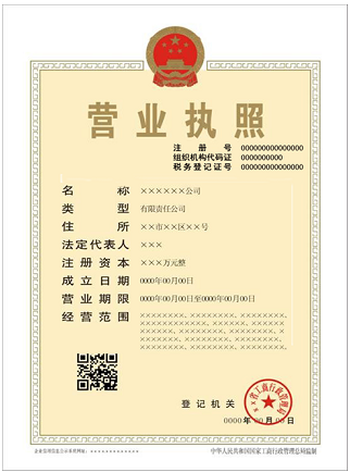 注冊前海公司一照三號執照展示
