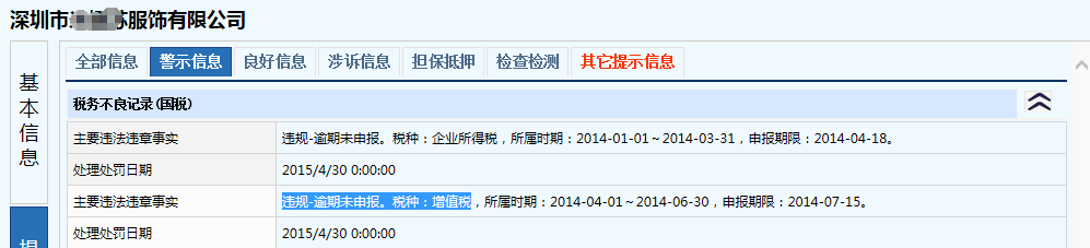 深圳注冊公司稅務違章情況展示截圖2