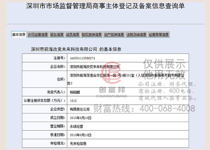 深圳市前海某某科技有限公司工商網信息查詢