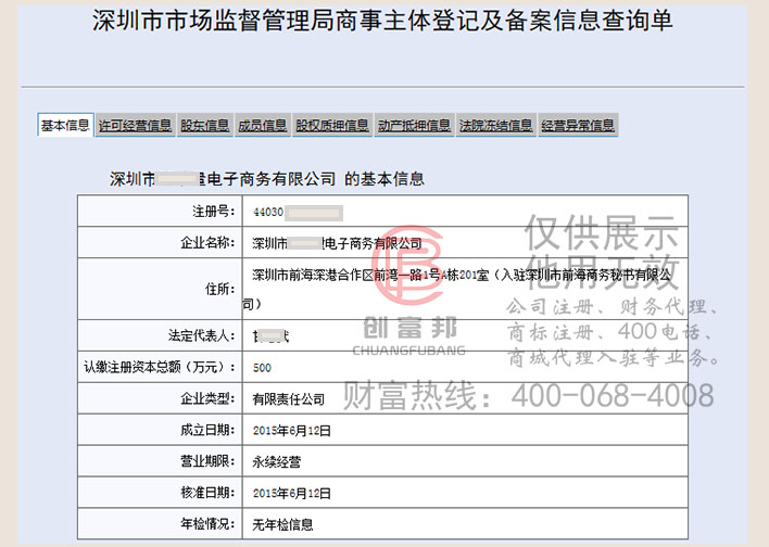深圳市某電子商務有限公司工商網信息查詢