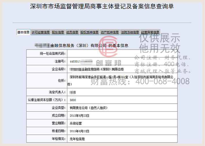 某某富金融信息服務（深圳）有限公司工商網信息查詢