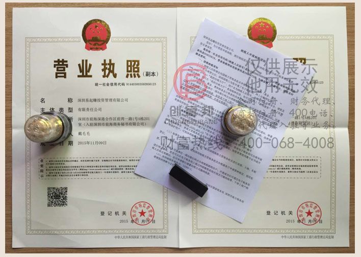 深圳市某某投資發展有限公司證件展示