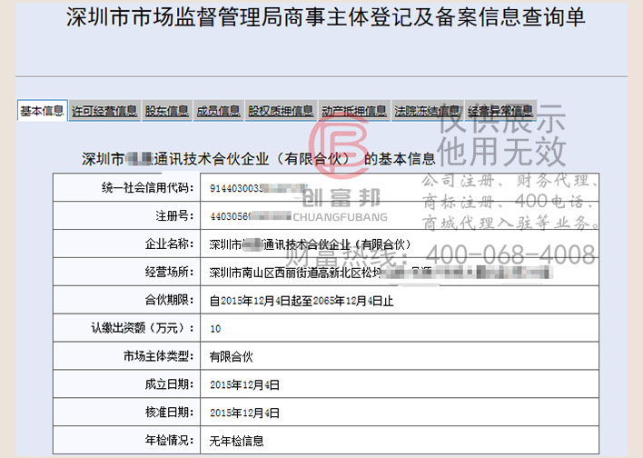 深圳市某某康通訊技術合伙企業工商網信息查詢