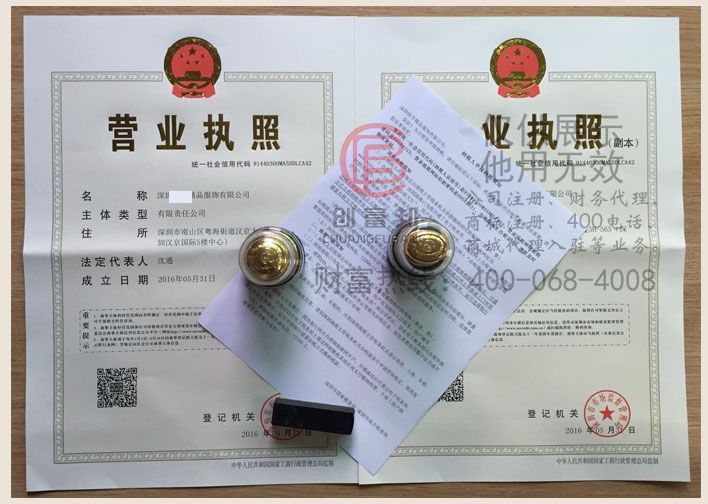 某精品服飾公司證件展示