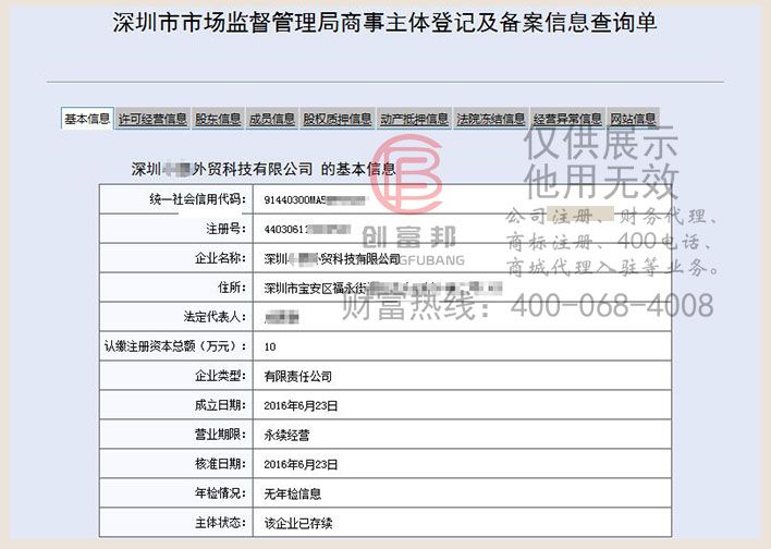 某某顏外貿科技工商網信息查詢